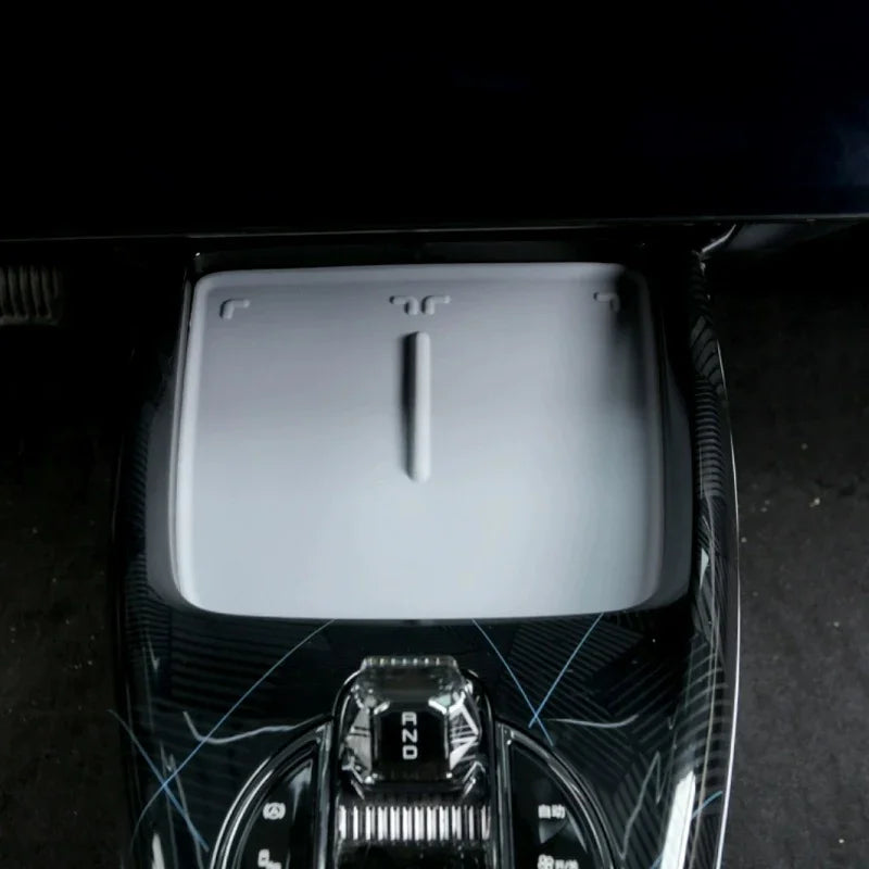 Light grey premium silicone center console mat for BYD, featuring a sleek protective design.