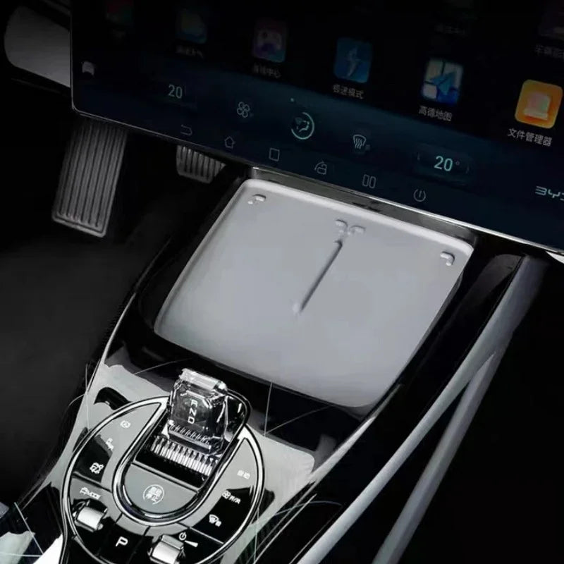 White premium leather center console cover for BYD interior protection.