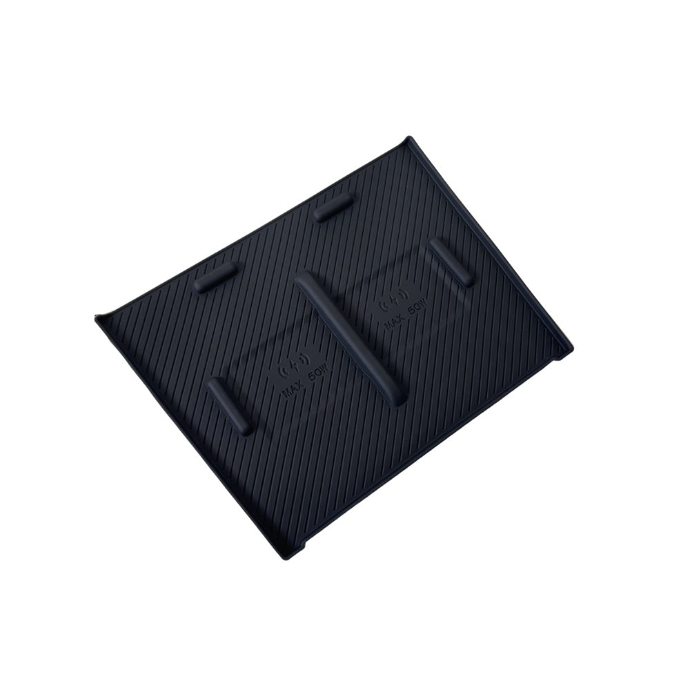 Black heavy-duty rubber floor mat with textured ridges and raised edges for protection.