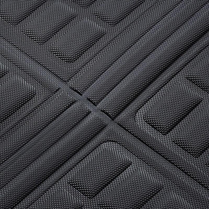 Black textured TPE car floor mat with anti-slip raised patterns for durable protection.
