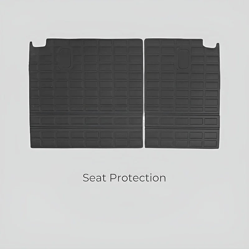 Black heavy-duty rubber seat protection mats for car interior durability.
