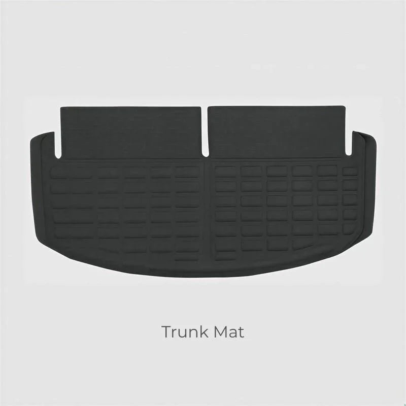 Black heavy-duty textured rubber trunk mat for durable cargo protection.