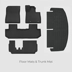 Black heavy-duty rubber floor mats and textured waterproof trunk mat set for car protection.