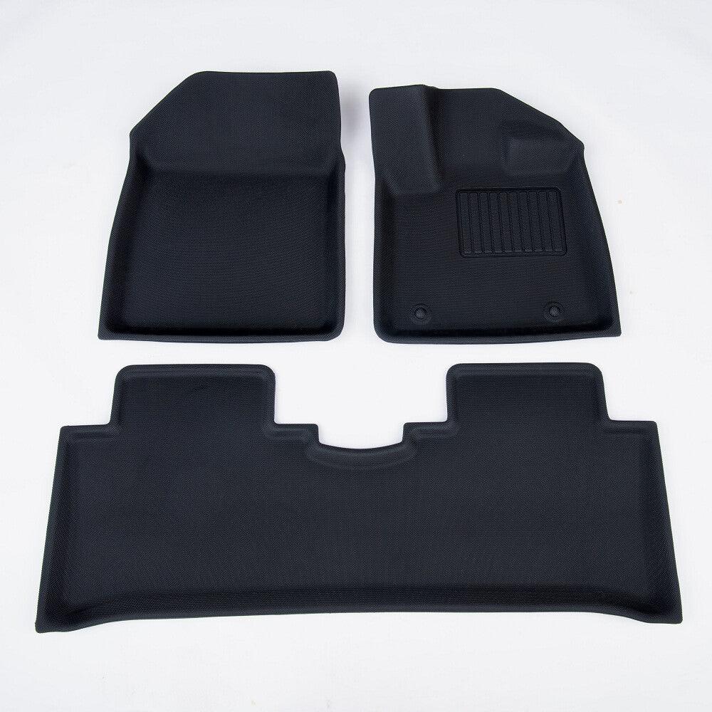 Black custom-fit TPE car floor mats set, durable and waterproof for vehicle protection.