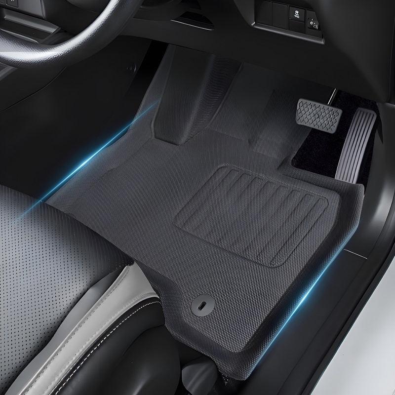 Custom-fit black textured TPE car floor mats with anti-slip surface for vehicle interior protection