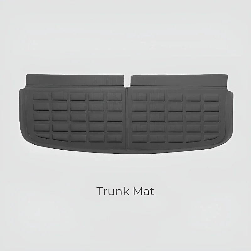 Professional grey rubber trunk mat with a grid-patterned non-slip surface for car protection.