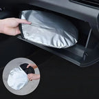Silver foil insulated storage bag for car glove box, foldable and space-saving design.