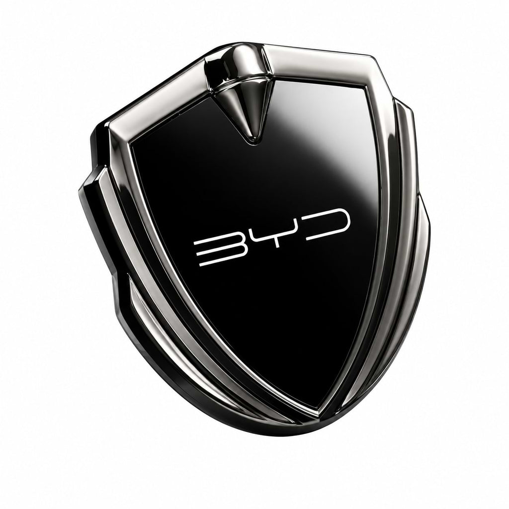 Black Mirror 3D metal BYD shield emblem sticker for BYD Seal DM-i, Dolphin, Atto 3, Sealion 6, Sealion 7, Song Plus, Han, and Tang. black