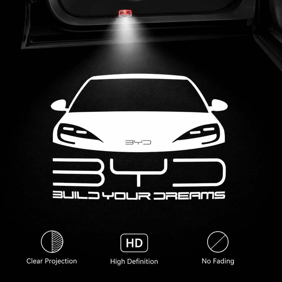 BYD Car Door Welcome Lights | HD LED Ghost Shadow Projector Lamp for BYD Han, Qin & Song