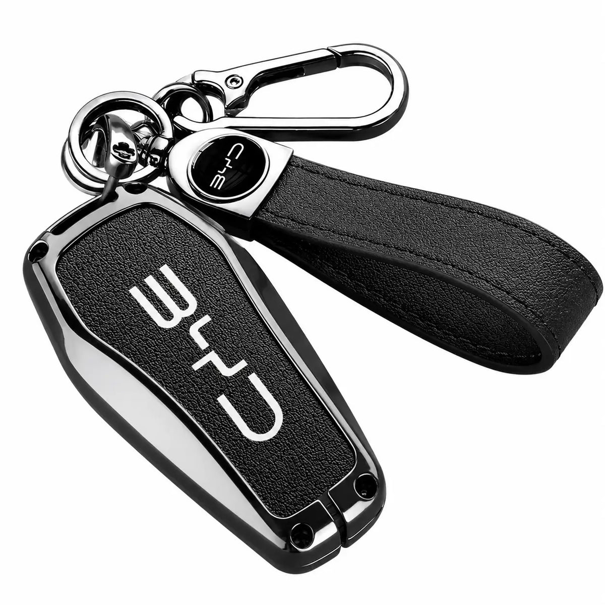 Premium BYD Leather Metal Car Keychain & Smart Key Case
