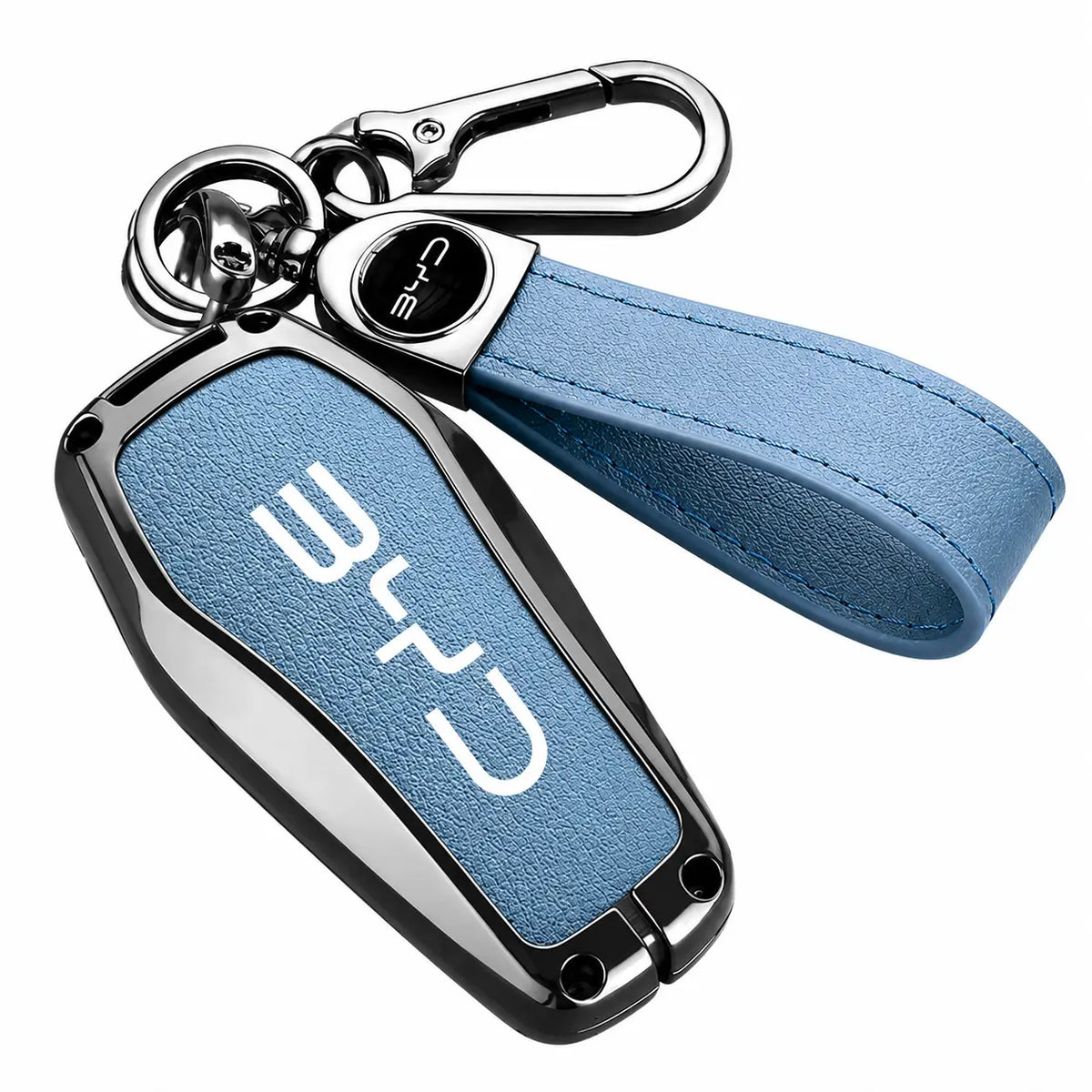 Premium BYD Leather Metal Car Keychain & Smart Key Case