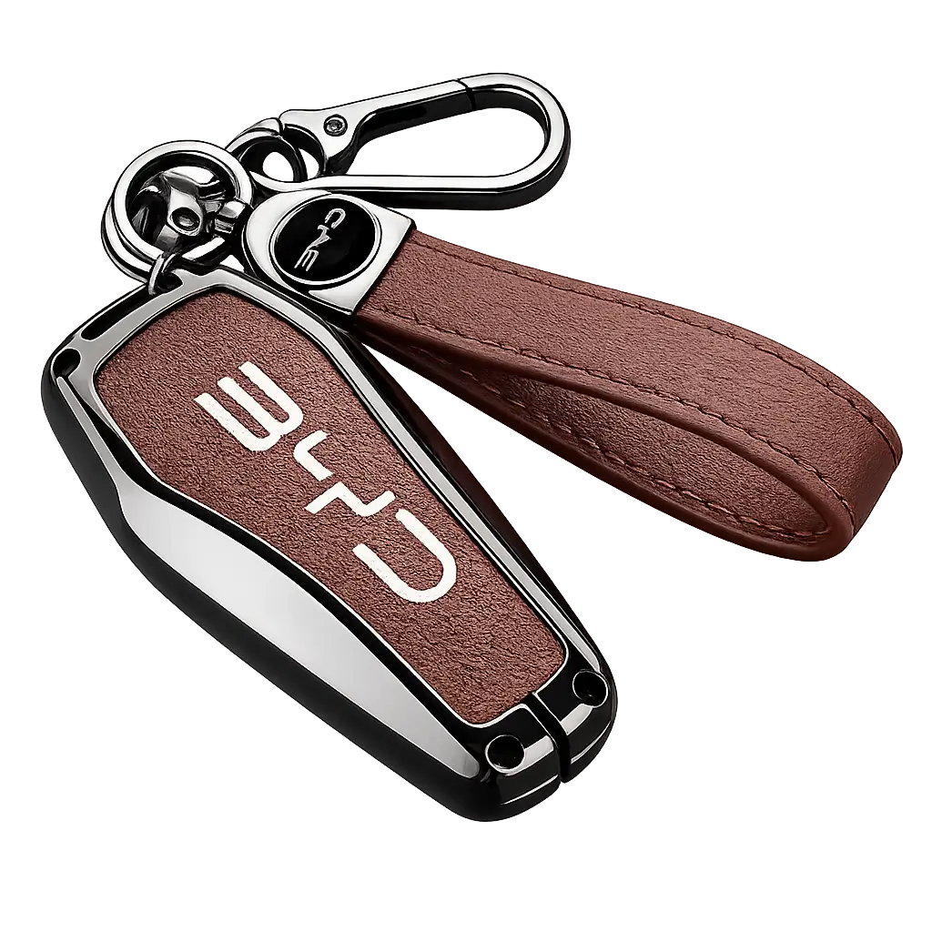 Premium BYD Leather Metal Car Keychain & Smart Key Case