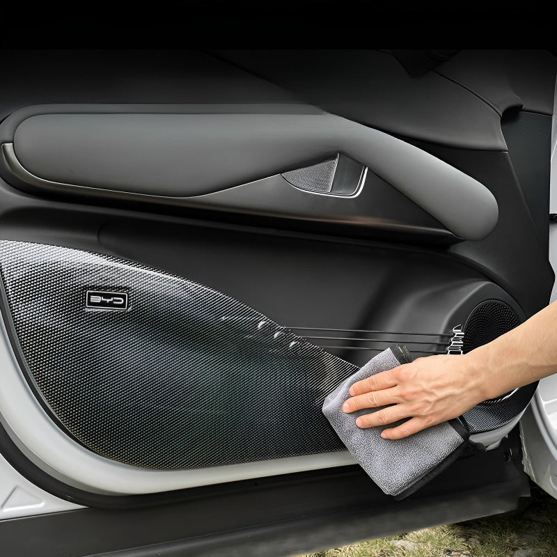 Carbon fiber textured door kick guard for BYD ATTO 3 AUTOEVEX