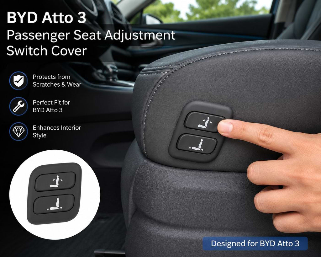 BYD Atto 3 Passenger Seat Adjustment Switch Cover installed on passenger seat for interior protection