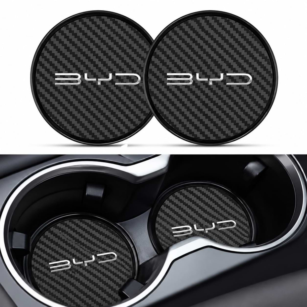 BYD Carbon Fiber Cup Holder Coaster Set for Center Console Cup Holders