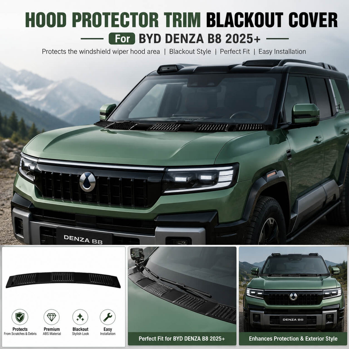 BYD Denza B8 2025+ Hood Protector Trim Blackout Cover Installed