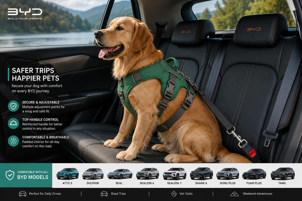 BYD Adjustable 3 Color Dog Car Safety Harness