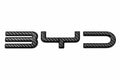 Carbon fiber front BYD emblem badge cover for BYD Dolphin EA1 (2024–2025), OEM-fit exterior logo replacement.