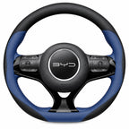 Black leather steering wheel cover installed on a BYD Dolphin with a 38cm Type D steering wheel.