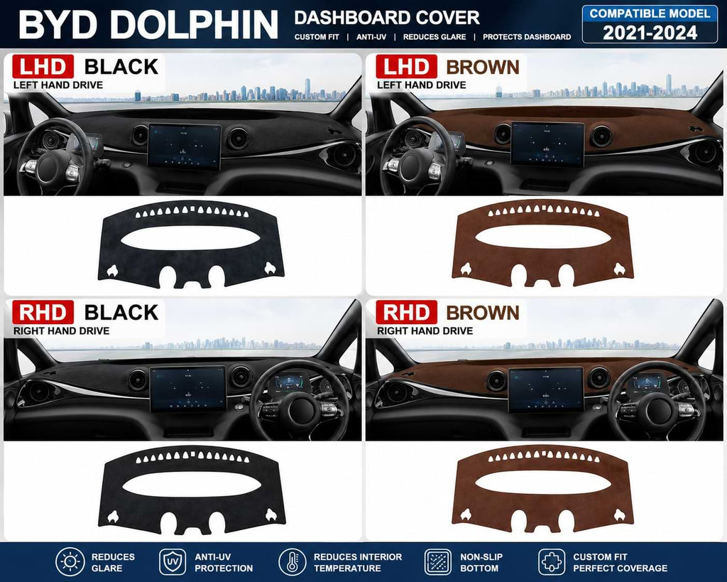 BYD Dolphin Dashboard Cover Sun Shade Mat | Anti-UV Non-Slip Dash Protector for 2021-2024 Models