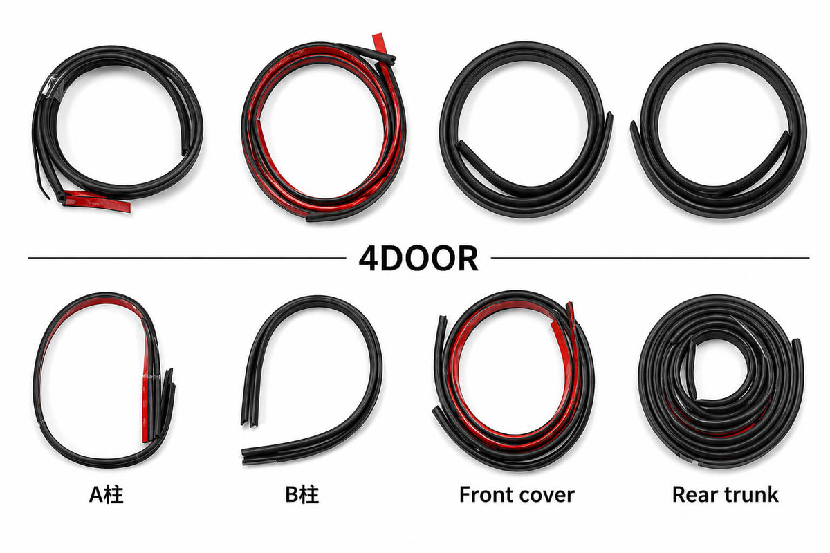 BYD Dolphin door sealing strip kit showing 4-door, A pillar, and B pillar rubber seal options.