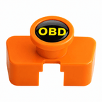 BYD Dolphin black OBD charging port protective cover isolated on a white background. orange obd
