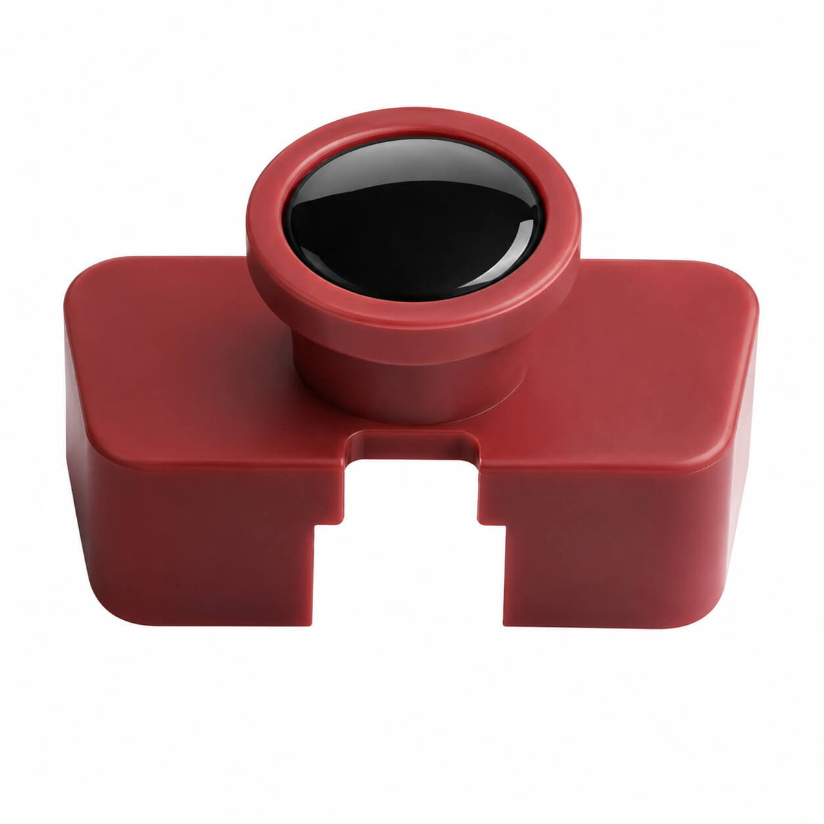 BYD Dolphin black OBD charging port protective cover isolated on a white background. red