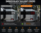 Before and after comparison of smoked black taillight protective covers installed on a BYD Equation Leopard Titan Ti 7 (2025–2026), showing enhanced style and added taillight protection.