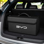 BYD foldable trunk storage organizer box placed inside a vehicle cargo area for organized storage and travel essentials