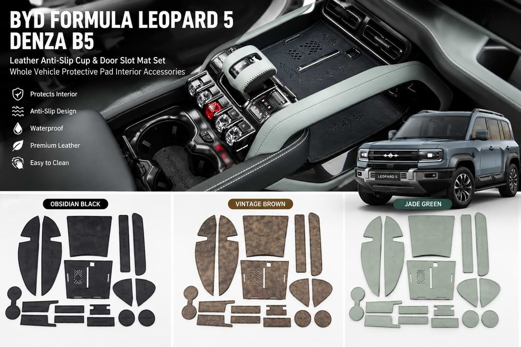 Premium Leather Anti-Slip Interior Cup & Door Slot Mat Set for BYD Leopard 5 (2023-2026)