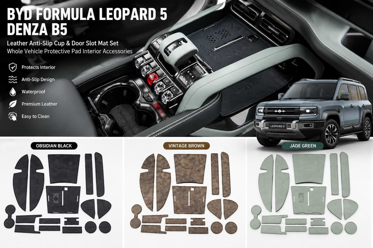 Premium Leather Anti-Slip Interior Cup & Door Slot Mat Set for BYD Leopard 5 (2023-2026)