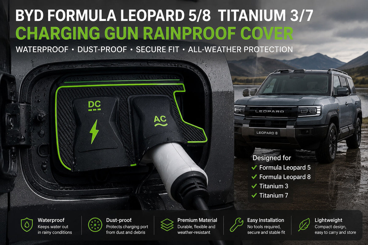 BYD Formula Leopard 8 charging gun rainproof cover installed during outdoor EV charging in rainy weather