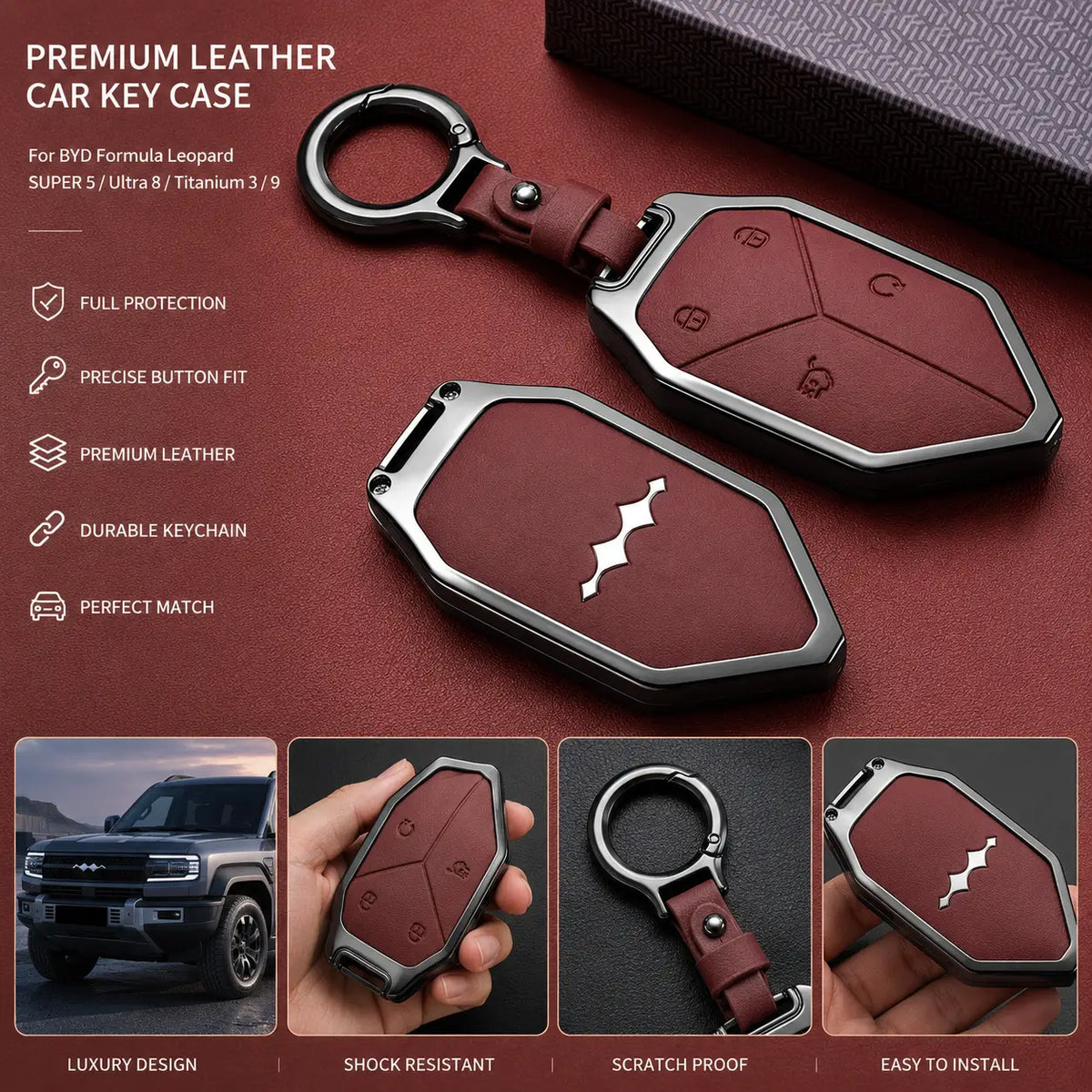 Premium Leather Car Key Case for BYD Formula Leopard Series Key Fob