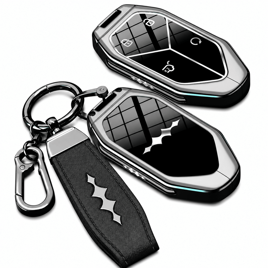 BYD Formula Leopard 5/8 Titanium 3/7 Leather Key Case | Zinc Alloy Remote Key Fob Cover