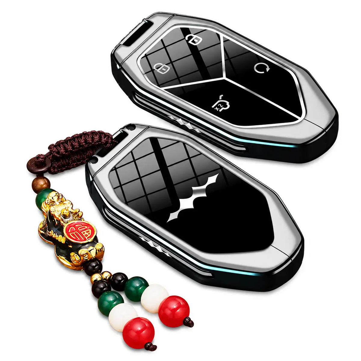 BYD Formula Leopard 5/8 Titanium 3/7 Leather Key Case | Zinc Alloy Remote Key Fob Cover