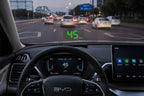 BYD car interior with green LED GPS head up display projected on windshield