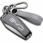 Premium BYD Leather Metal Car Keychain & Smart Key Case