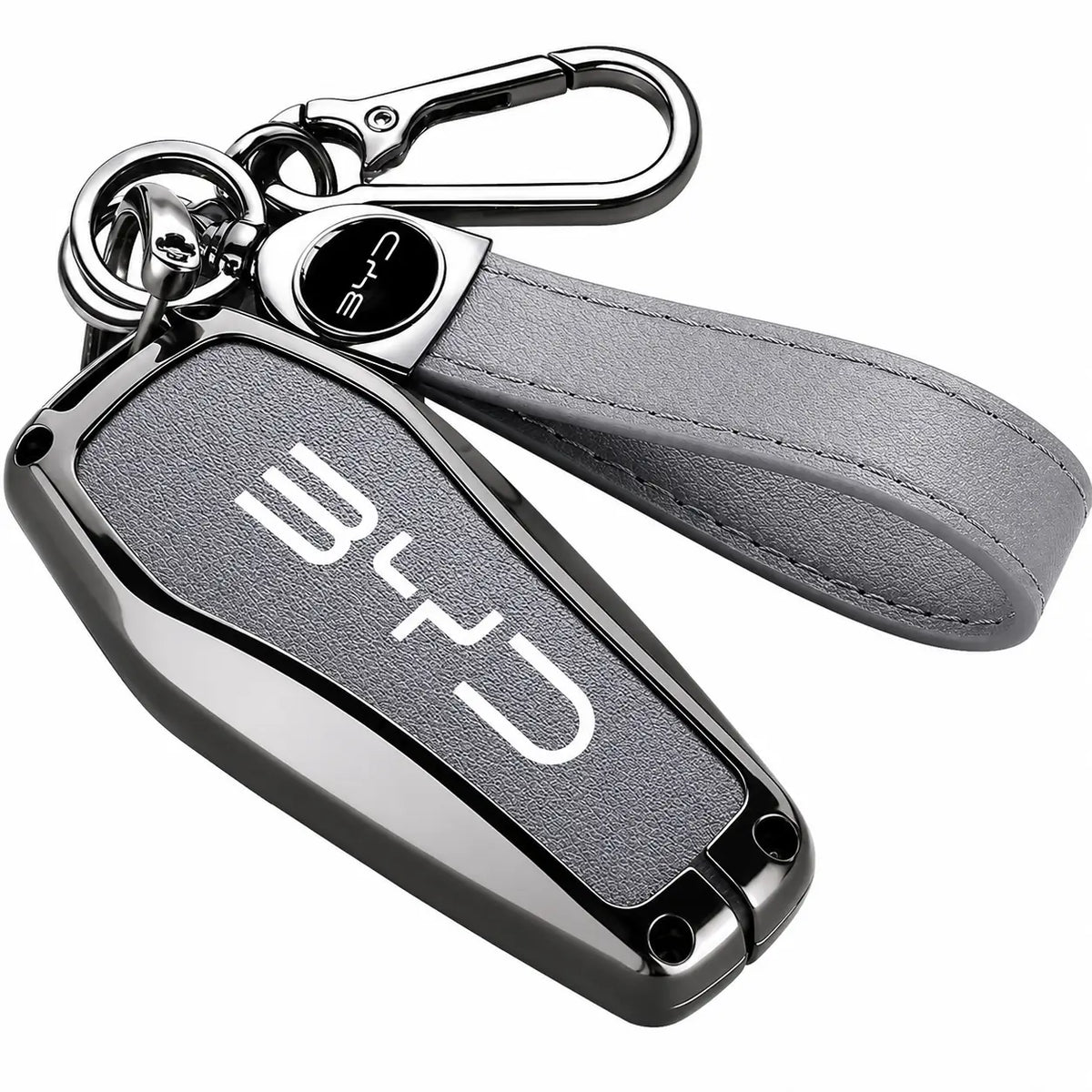 Premium BYD Leather Metal Car Keychain & Smart Key Case