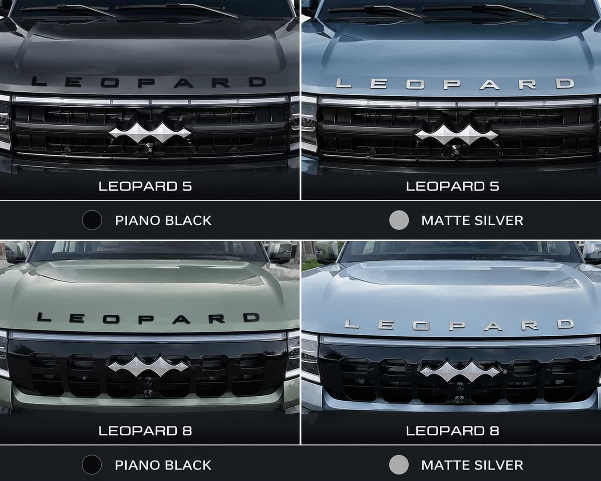 Premium auto hood lettering stickers installed on BYD Leopard 5 and Leopard 8 bonnet