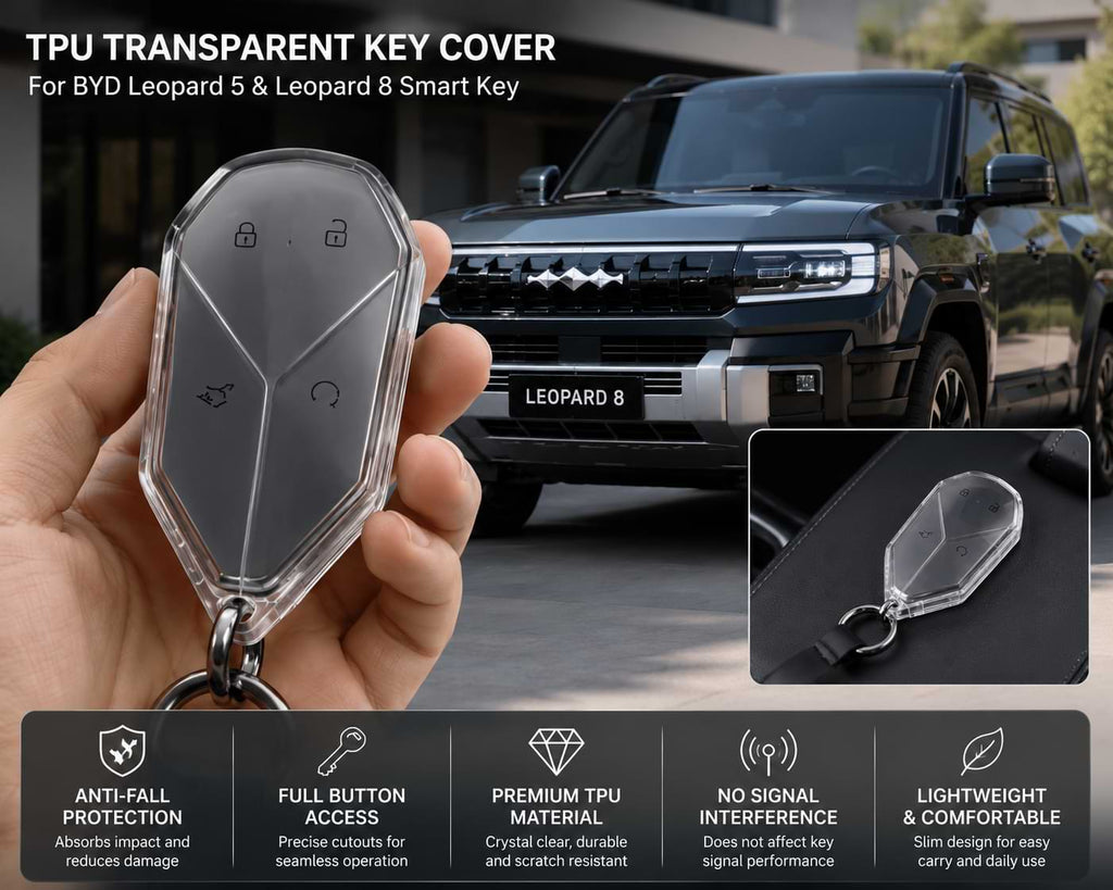 TPU Transparent Smart Key Cover for BYD Leopard 5 and Leopard 8 with clear anti-fall protection
