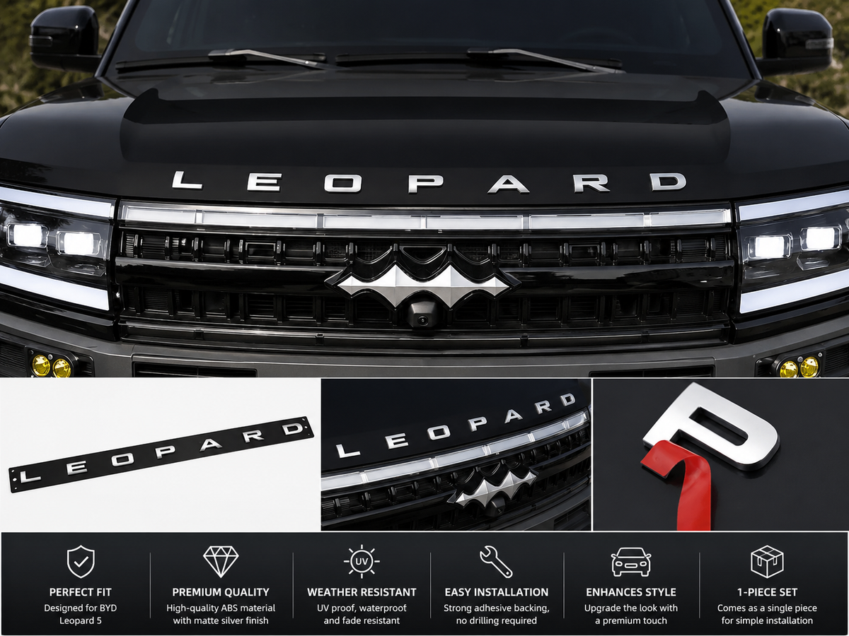 BYD Leopard 5 Matte Silver Auto Hood Lettering Stickers Front Bonnet Emblem Badge