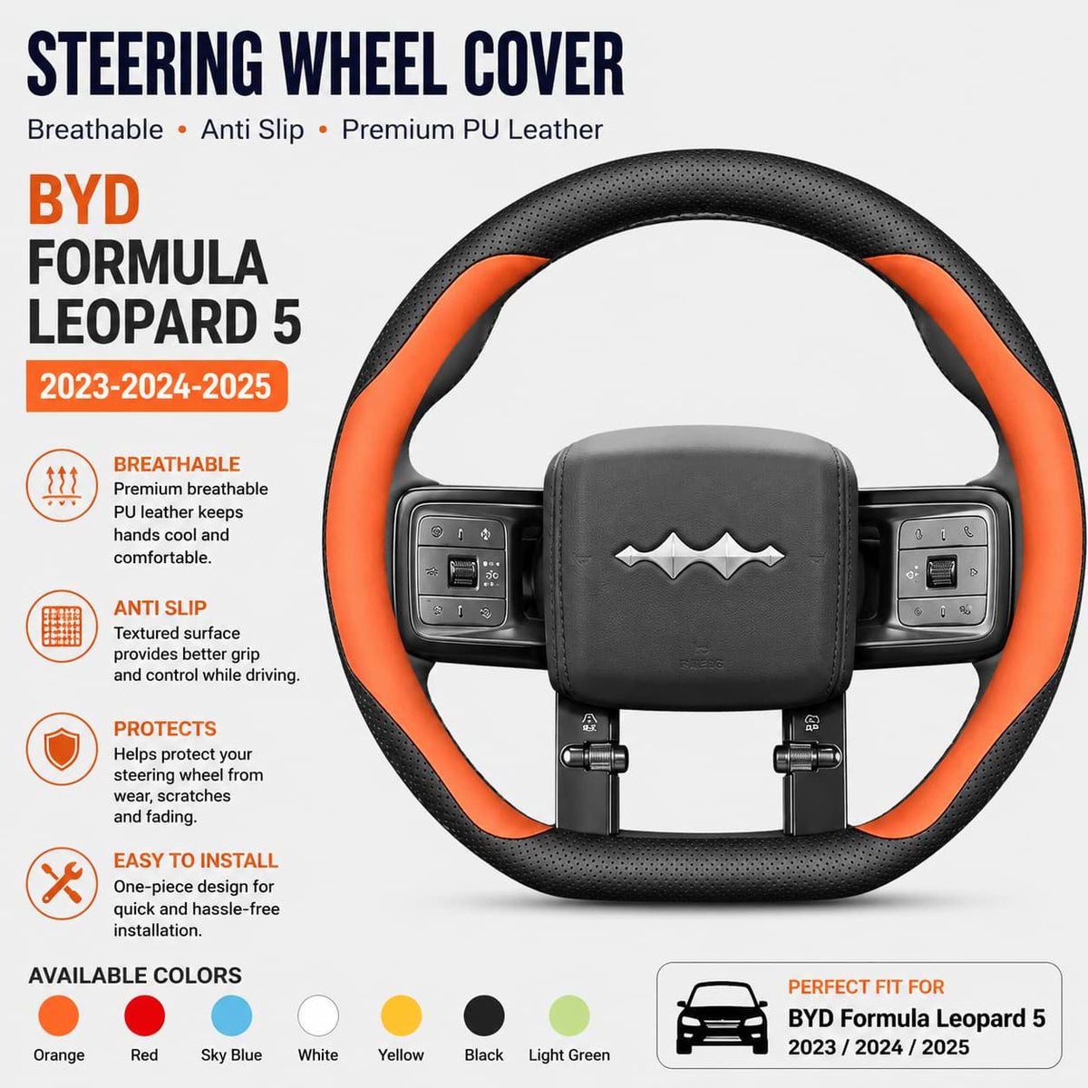 BYD Leopard 5 2023-2025 Orange Black Steering Wheel Cover