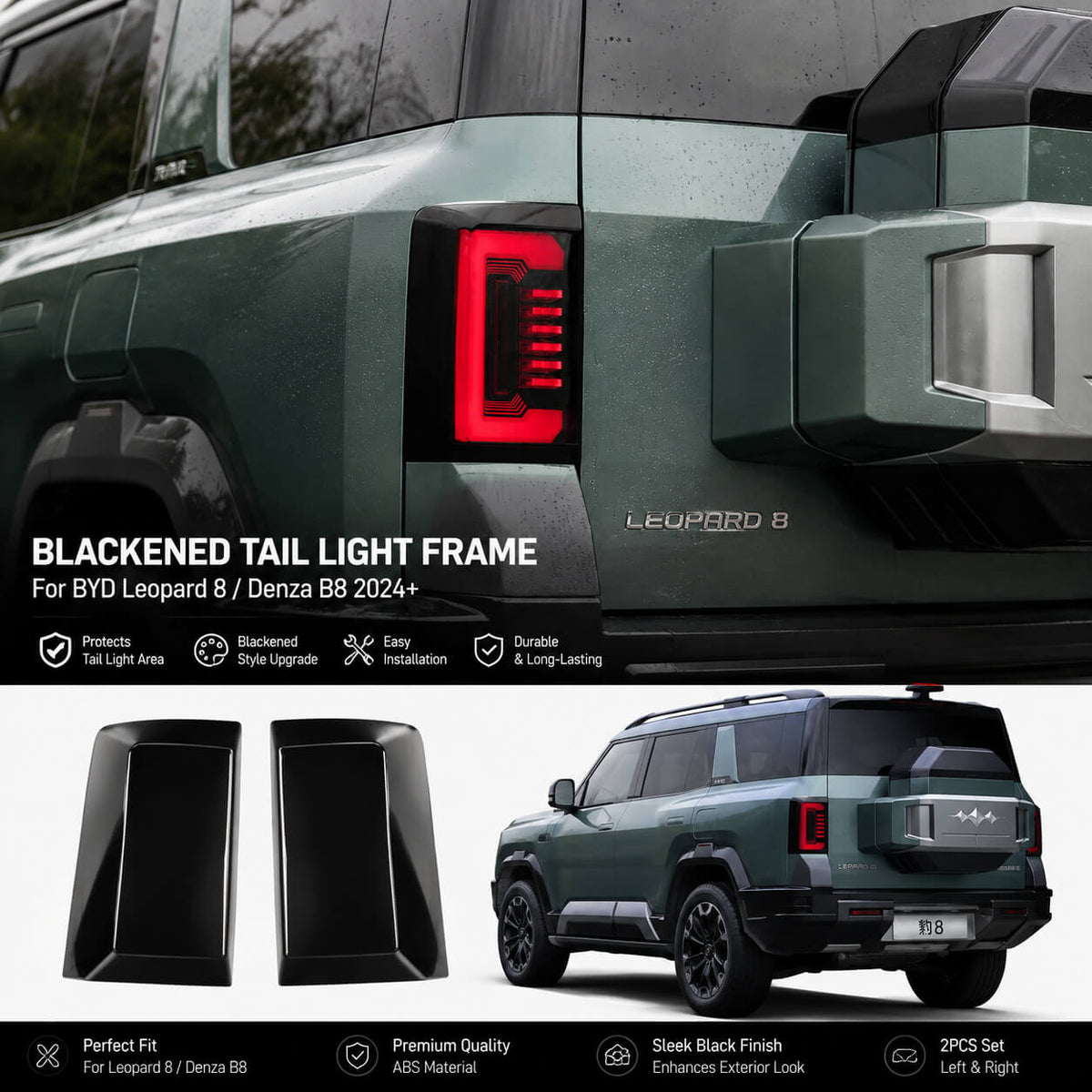 BYD Leopard 8 Denza B8 2024+ blackened tail light frame installed
