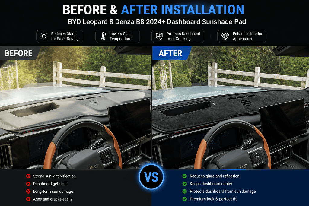 BYD Leopard 8 Denza B8 2024+ dashboard sunshade pad before and after installation