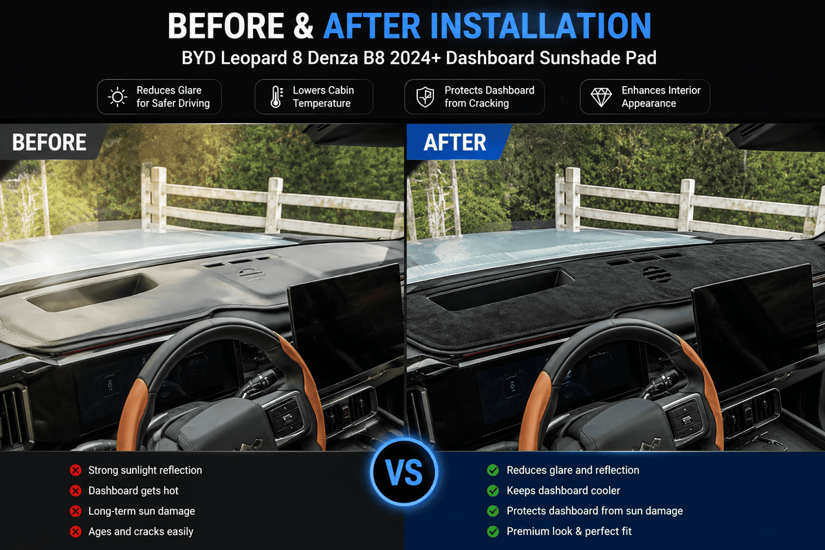 BYD Leopard 8 Denza B8 2024+ dashboard sunshade pad before and after installation