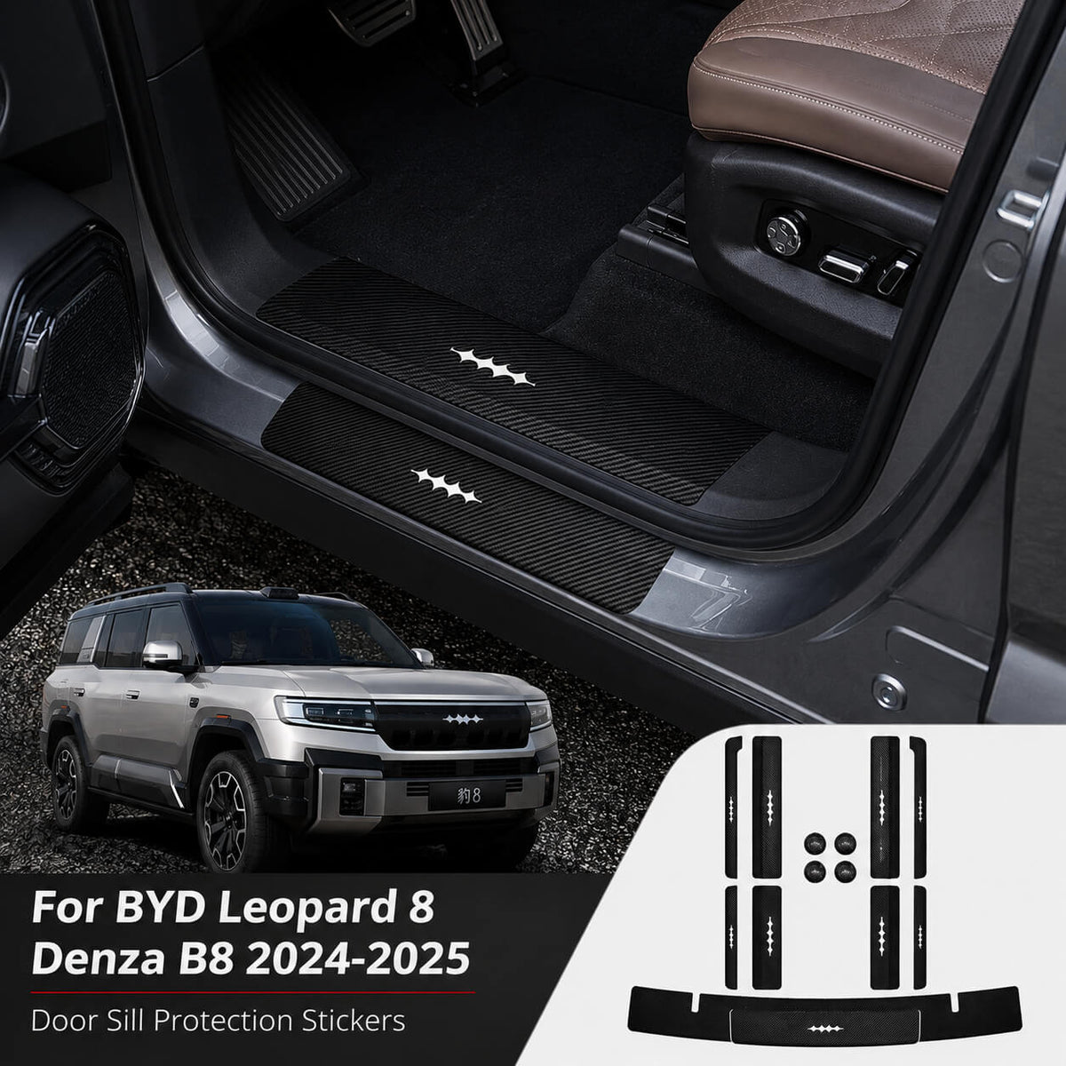 BYD Leopard 8 Denza B8 Carbon Fiber Door Sill Protection Stickers Installed