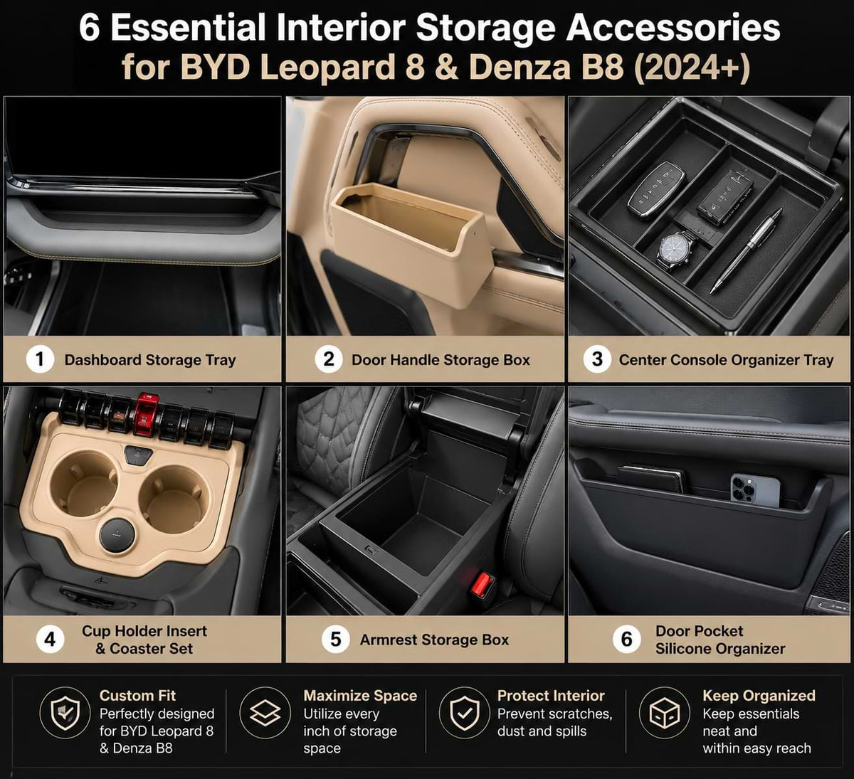 6 Essential Interior Storage Accessories for BYD Leopard 8 & Denza B8 (2024+)