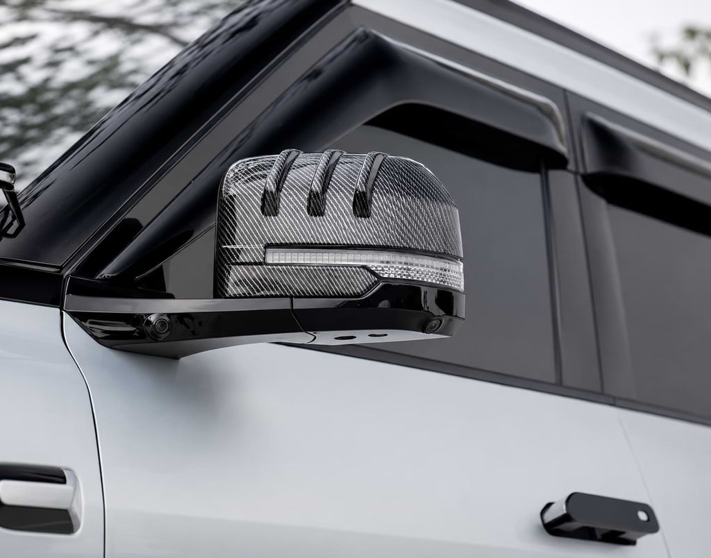 BYD Leopard 8 2024-2025 with carbon fiber rearview mirror protection cover installed on the side mirror