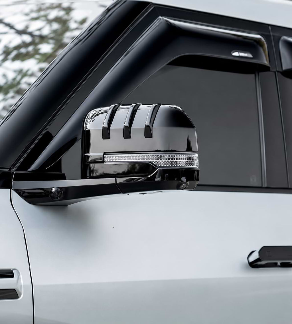 BYD Leopard 8 2024-2025 with carbon fiber rearview mirror protection cover installed on the side mirror black