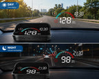 BYD M22 GPS HUD speedometer showing clear daytime and nighttime windshield projection display inside a car